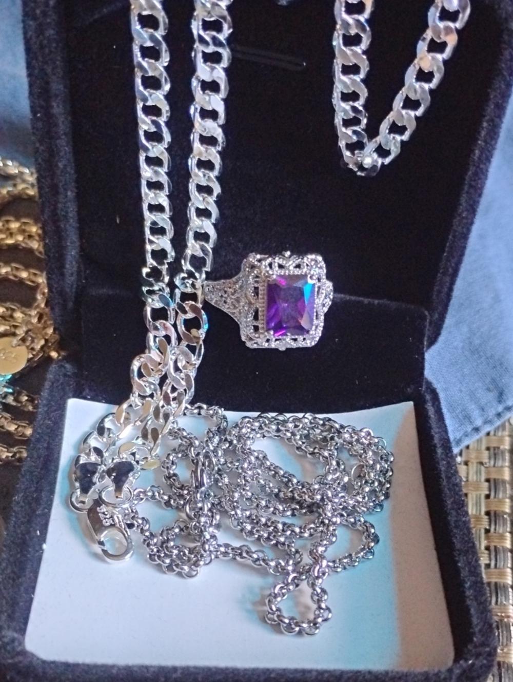 Sterling-Style Silver Ring& Necklace and Steel Necklace